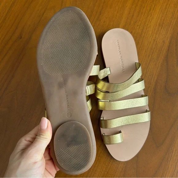 Loeffler Randall Gold Leather Strappy Flat Sandals - Picture 5 of 5